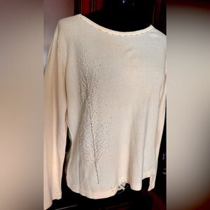 Cream light weight luxuriant super soft  sweater with crystal embroidery